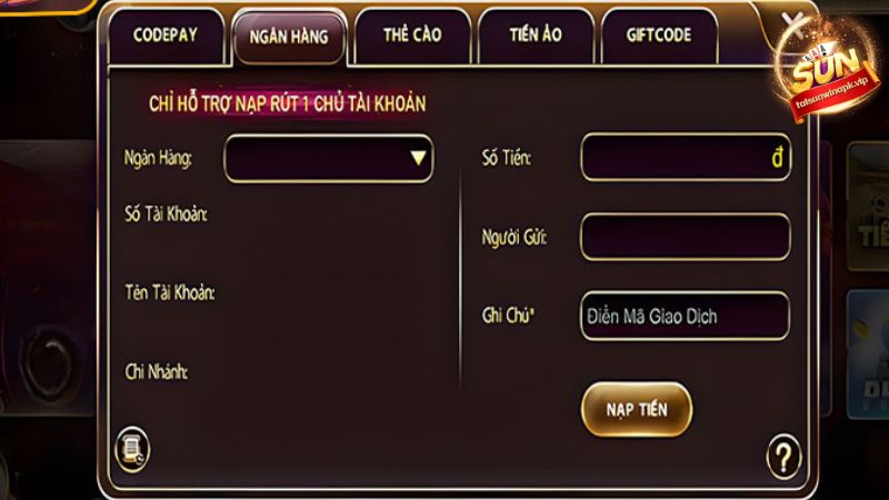 Anh em nhớ sử dụng account ngân hàng chính chủ để nạp vốn chơi game 